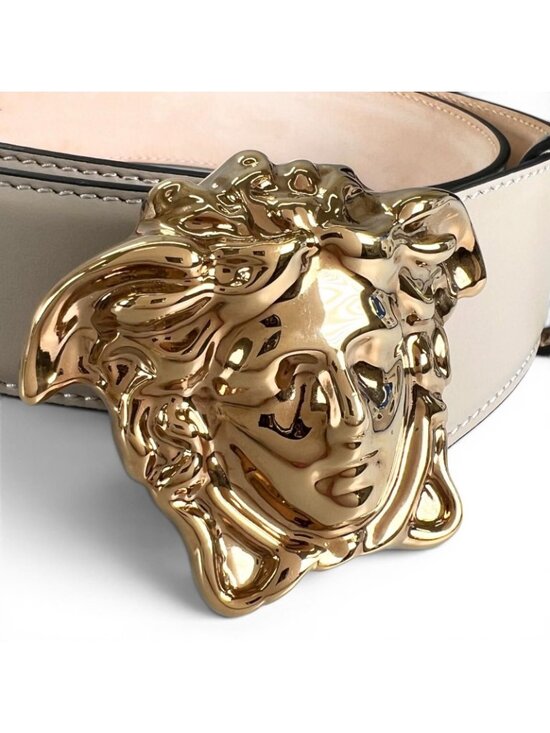 Versace Medusa Buckle Leather Belt Ivory Gold main image 7